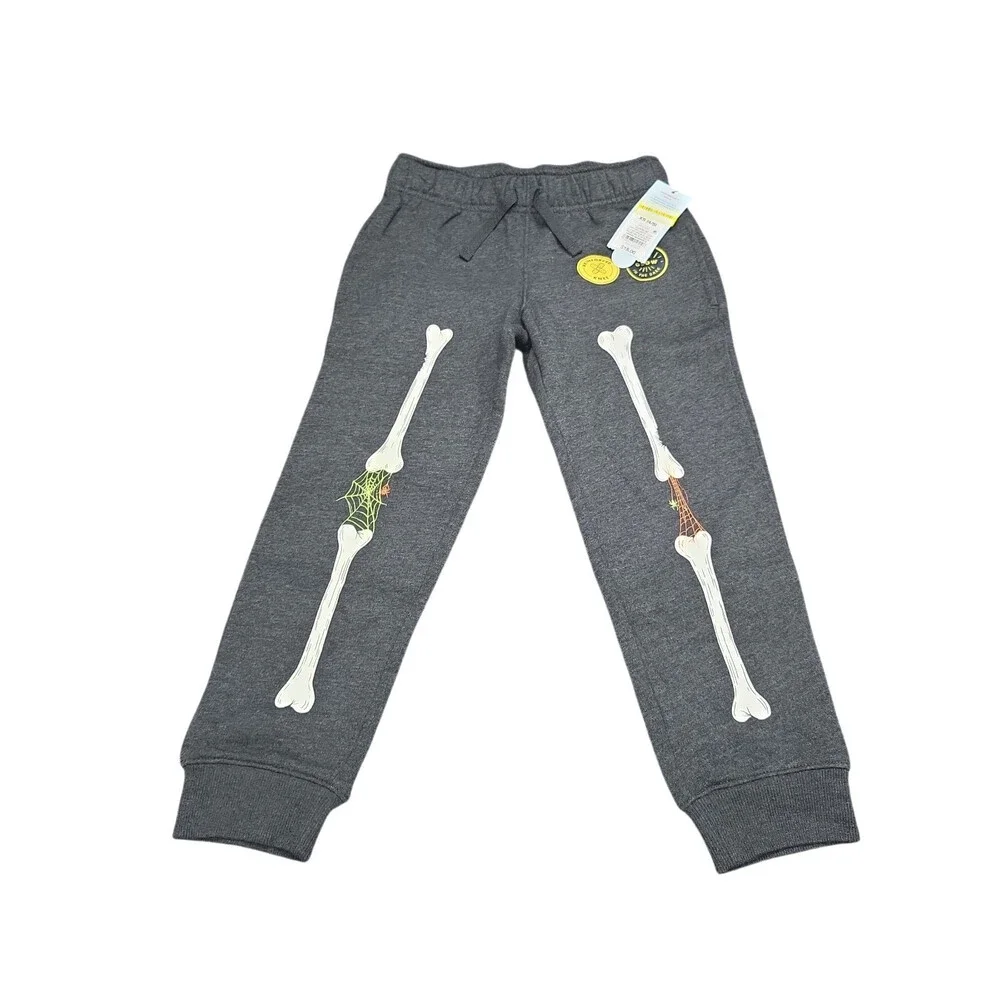 Cat & Jack Boys Skeleton Halloween Joggers Sweatpants Black Size X-Small 4/5